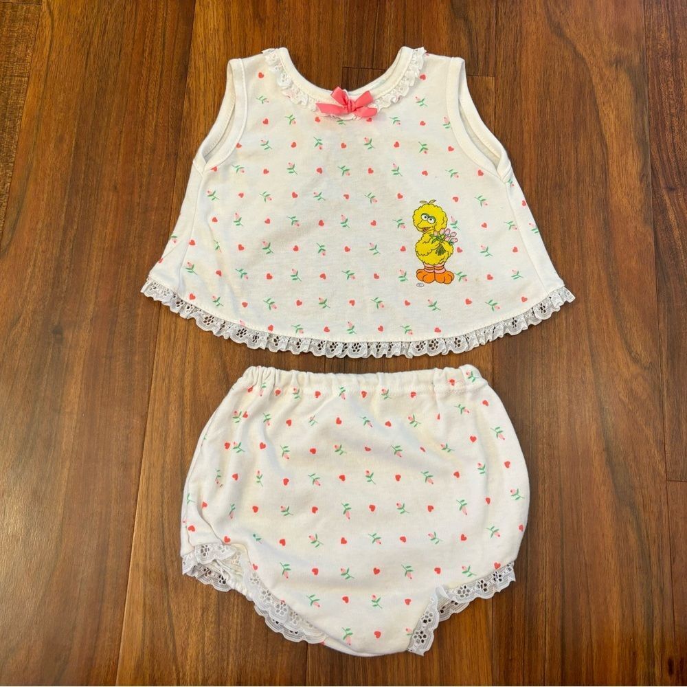Sesame Street Babies Big Bird vintage white 2 piece matching set